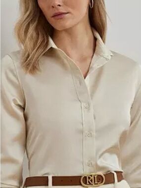Ralph Lauren creamy satin charmeuse button down blouse